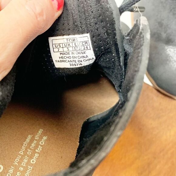 Toms Women’s Lunata Leather Lace Up Ankle Booties Black Stacked Block Heel Sz 7 - Picture 10 of 11